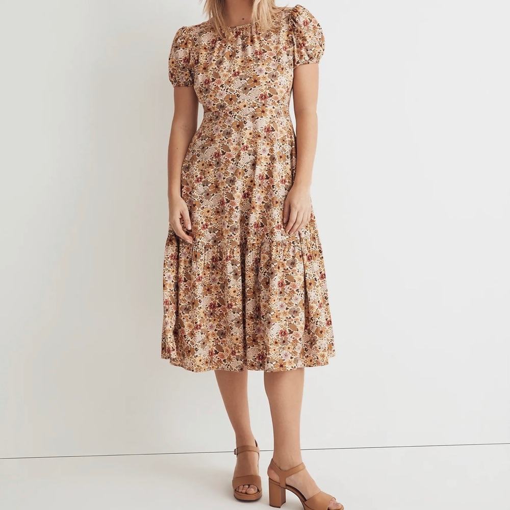 Madewell Puff-Sleeve Open-Back Midi Dress in Flora Field Size 00